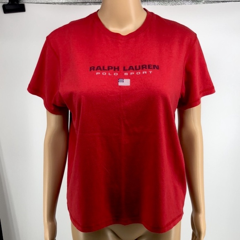 Vintage 90’s Polo Sport Ralph Lauren Logo red t shirt Size Large